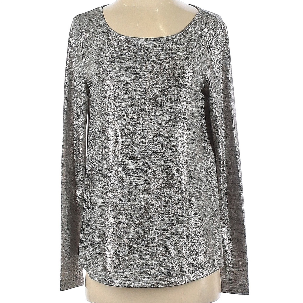 LILLA P - Long-sleeve Top Silver Scoopneck